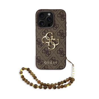 Guess PU 4G Metal Logo Strap kryt iPhone 15 Pro hnědý
