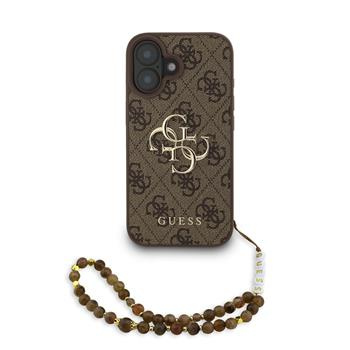 Guess PU 4G Metal Logo Strap kryt iPhone 16 hnědý