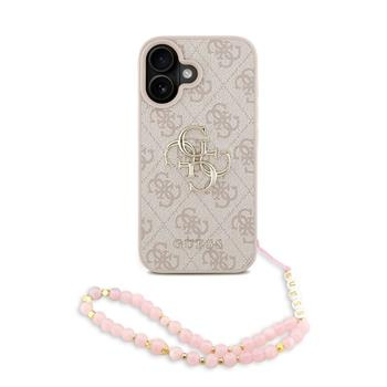 Guess PU 4G Metal Logo Strap kryt iPhone 16 růžový