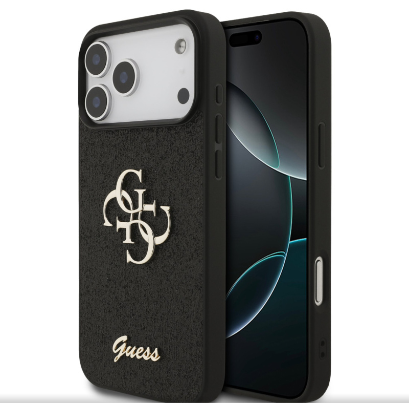 Guess PU Fixed Glitter 4G Metal Logo kryt iPhone 17 Pro Max černý