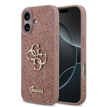 Guess PU Fixed Glitter 4G Metal Logo kryt iPhone 17 růžový