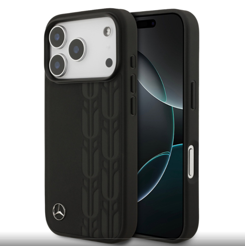 GUESS Kryt Mercedes Leather Lauer Leaves MagSafe pro iPhone 17 Pro – černý (pravá kůže + MagSafe)