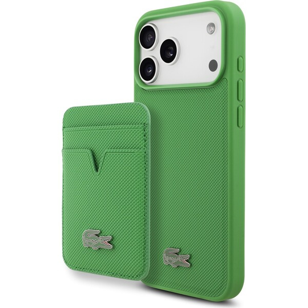 Lacoste Iconic Petit Pique MagSafe kryt + peněženka iPhone 17 Pro Max zelený