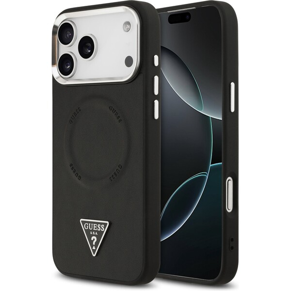 Guess PU Leather Triangle Logo MagSafe kryt iPhone 17 Pro černý