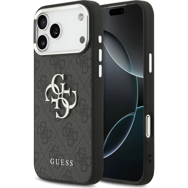 Guess PU 4G Metal Logo kryt iPhone 17 Pro Max stříbrný/černý