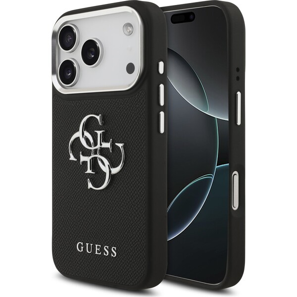 Guess PU Grained 4G Metal Logo kryt iPhone 17 Pro černý