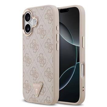 Guess PU Leather 4G Triangle Logo Gold Frame MagSafe kryt iPhone 17 růžový