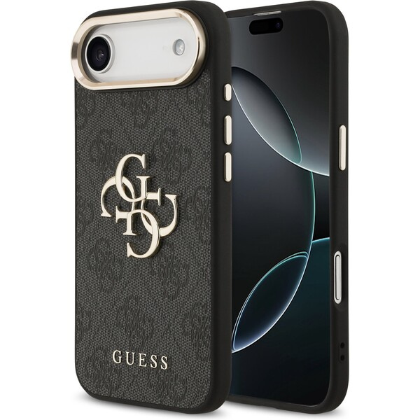 Guess PU Leather 4G Metal Logo Gold Frame MagSafe kryt iPhone 17 Air černý