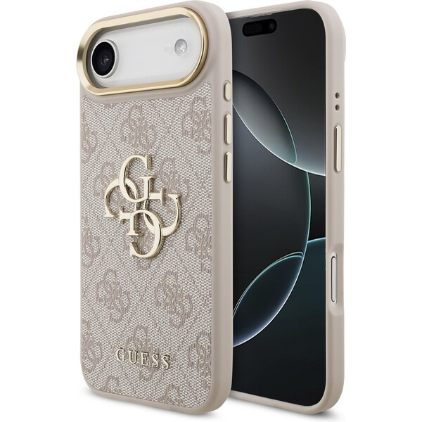 Guess PU Leather 4G Metal Logo Gold Frame kryt iPhone 17 Air růžový