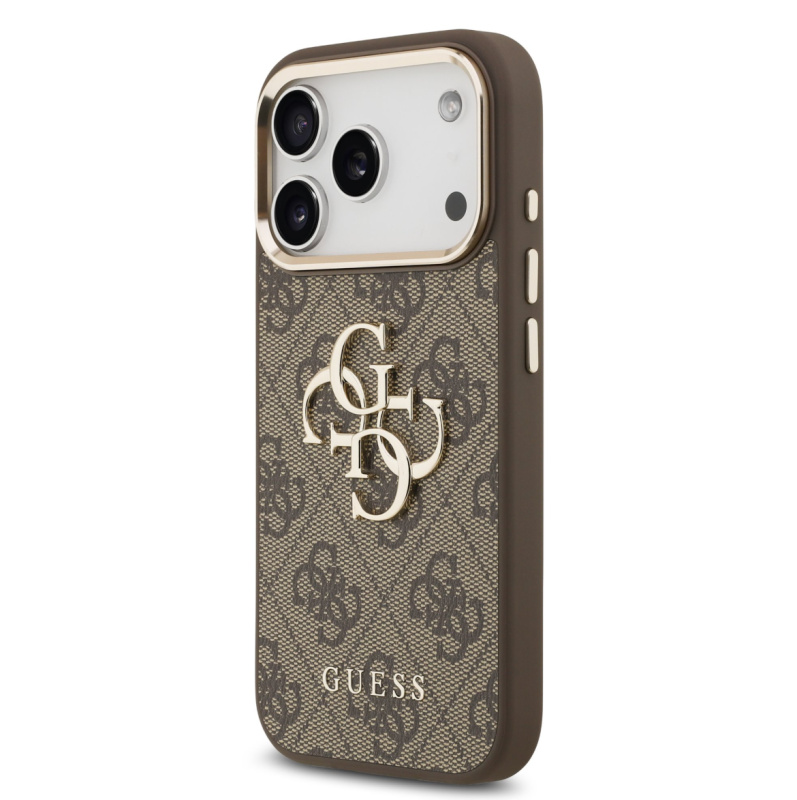 Guess PU Leather 4G Metal Logo Gold Frame MagSafe kryt iPhone 17 Pro Max hnědý
