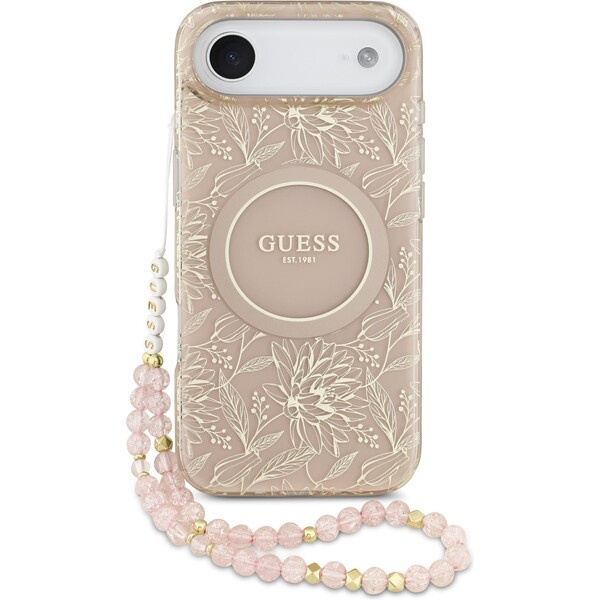 Guess IML Flowers Allover Strap MagSafe kryt iPhone Air růžový