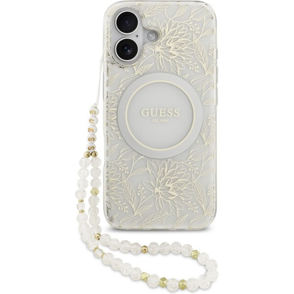 Guess IML Flowers Allover Strap MagSafe kryt iPhone 17 bílý