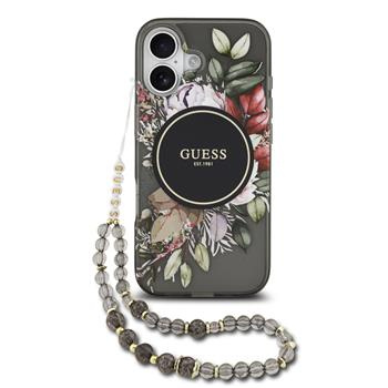 Guess IML Flowers Strap MagSafe kryt iPhone 17 černý