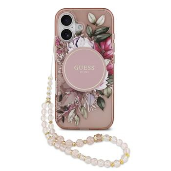 Guess IML Flowers Strap MagSafe kryt iPhone 17 růžový
