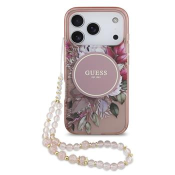 Guess IML Flowers Strap MagSafe kryt iPhone 17 Pro růžový