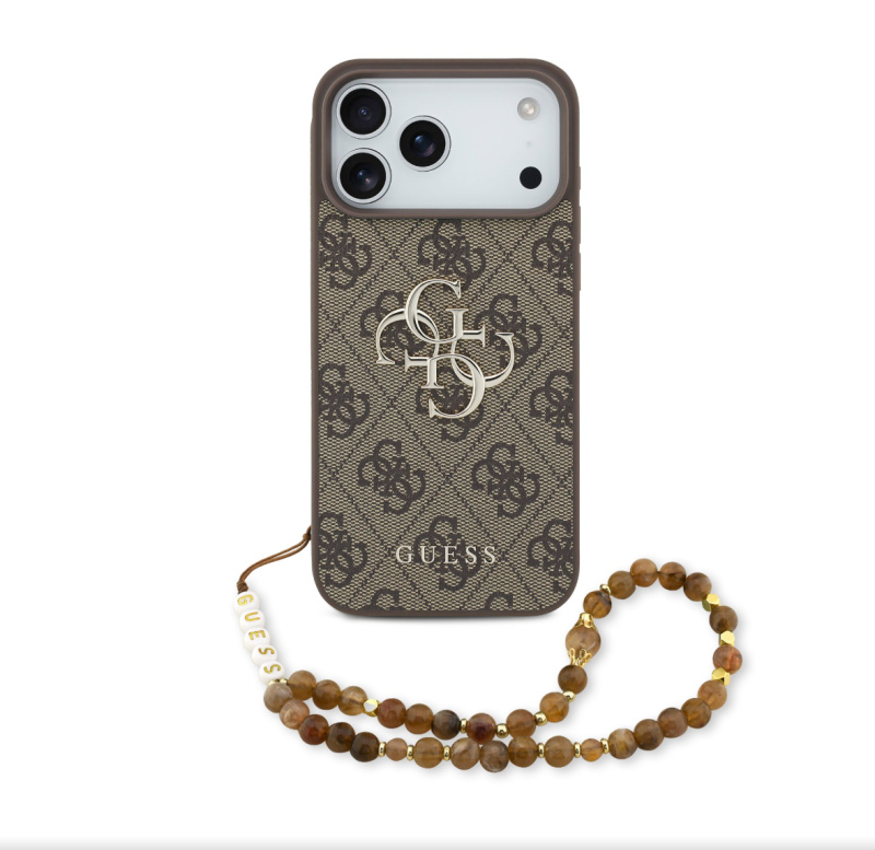 Guess PU 4G Metal Logo Strap kryt iPhone 17 Pro Max hnědý