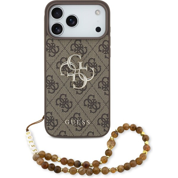 Guess PU 4G Metal Logo Strap kryt iPhone 17 Pro Max hnědý