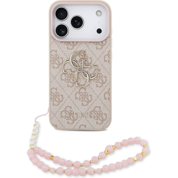 Guess PU 4G Metal Logo Strap kryt iPhone 17 Pro růžový