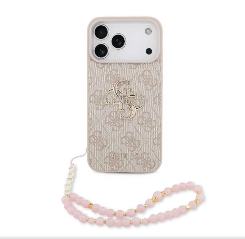 Guess PU 4G Metal Logo Strap kryt iPhone 17 Pro Max růžový