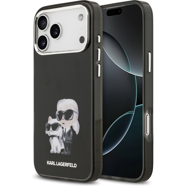 Karl Lagerfeld IML Aquarelle Karl and Choupette kryt iPhone 17 Pro Max černý