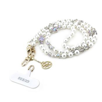 Guess Crossbody popruh Pearl and 4G Charm bílý