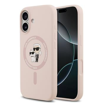 Karl Lagerfeld Liquid Silicone Karl and Choupette MagSafe kryt iPhone 17 růžový