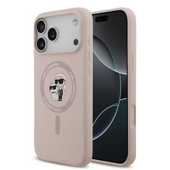 Karl Lagerfeld Liquid Silicone Karl and Choupette MagSafe kryt iPhone 17 Pro Max růžový