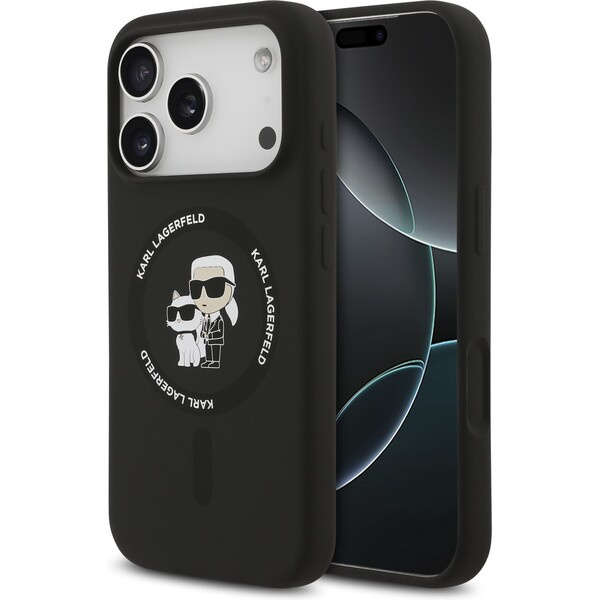Karl Lagerfeld Liquid Silicone Karl and Choupette MagSafe kryt iPhone 17 Pro Max černý