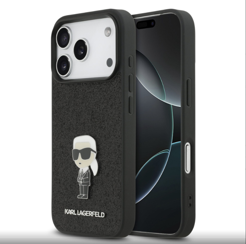 GUESS Karl Lagerfeld Fixed Glitter Metal Ikonik Zadní Kryt pro iPhone 17 Pro Black