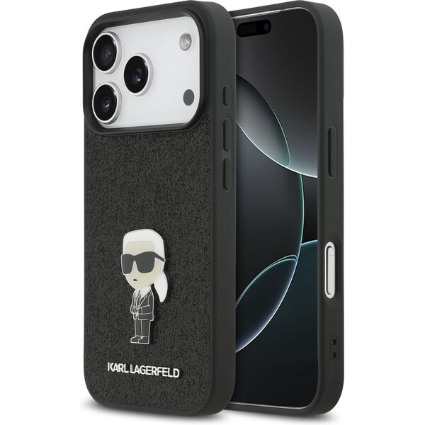 GUESS Karl Lagerfeld Fixed Glitter Metal Ikonik Zadní Kryt pro iPhone 17 Pro Black