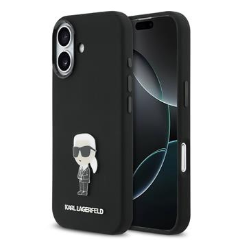 Karl Lagerfeld Liquid Silicone Metal Ikonik kryt iPhone 17 černý