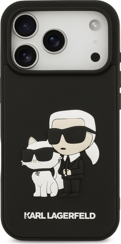 Karl Lagerfeld 3D Rubber Karl and Choupette kryt iPhone 17 Pro černý