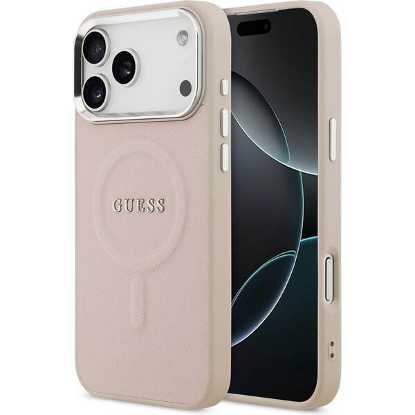 Guess PU Saffiano MagSafe kryt iPhone 17 Pro Max růžový