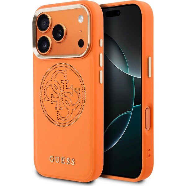 Guess PU Perforated 4G Logo MagSafe Zadní Kryt pro iPhone 17 Pro Orange