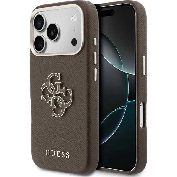 Guess PU Resin Logo kryt iPhone 17 Pro hnědý