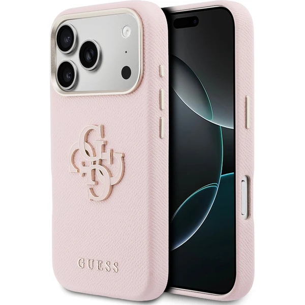 Guess PU Resin Logo kryt iPhone 17 Pro růžový