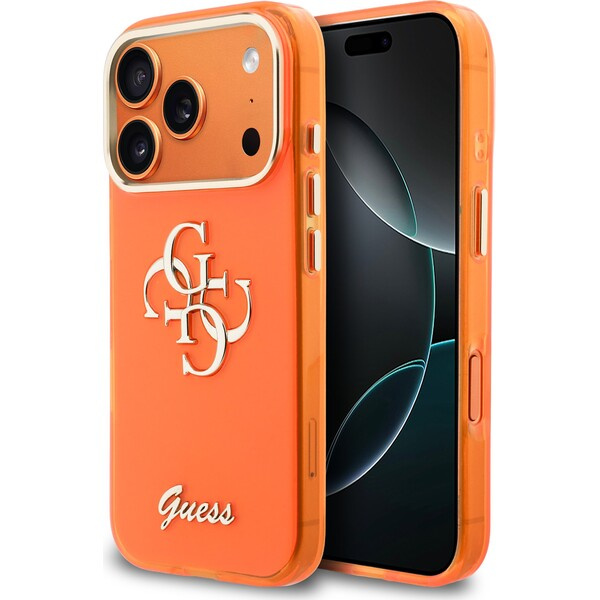 Guess IML 4G Script Metal Logo Zadní Kryt pro iPhone 17 Pro Max Orange