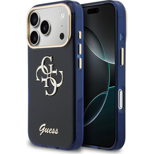 Guess IML 4G Script Metal Logo Zadní Kryt pro iPhone 17 Pro Blue
