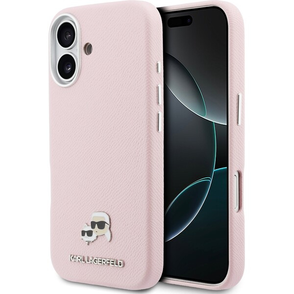 Karl Lagerfeld PU Karl and Choupette Heads Pins MagSafe kryt iPhone 17 růžový