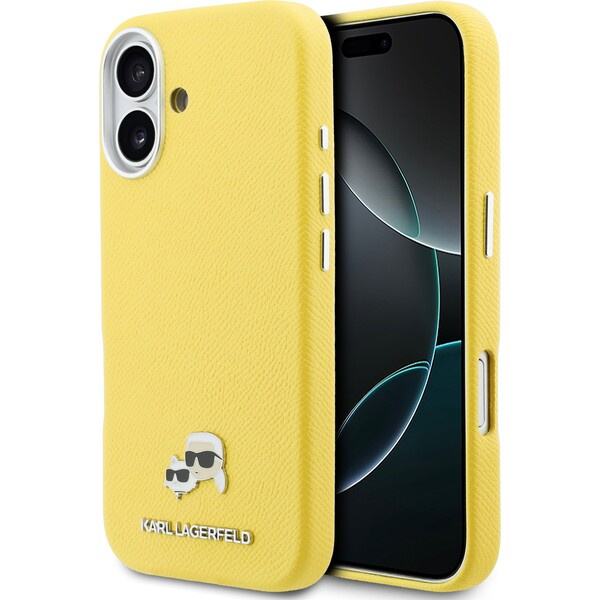 Karl Lagerfeld PU Karl and Choupette Heads Pins MagSafe kryt iPhone 17 žlutý