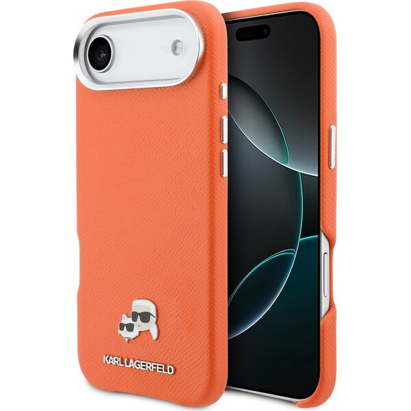 Karl Lagerfeld PU Karl and Choupette Heads Pins MagSafe kryt iPhone Air oranžový