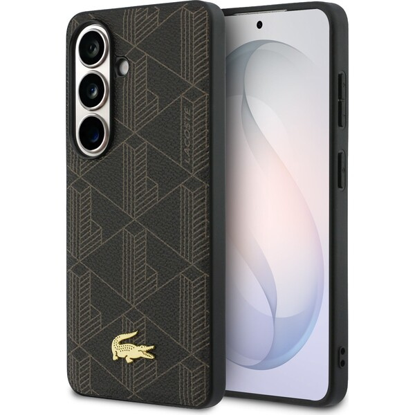 Lacoste PVC Blend Monogram Gold Logo Magnetic kryt Samsung Galaxy S26 hnědý