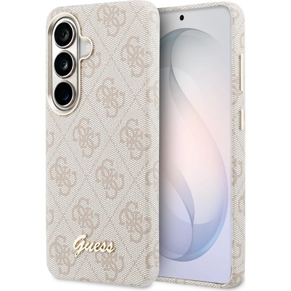 Guess PU 4G Script Metal Logo Magnetic Zadní Kryt pro Samsung Galaxy S26 Pink