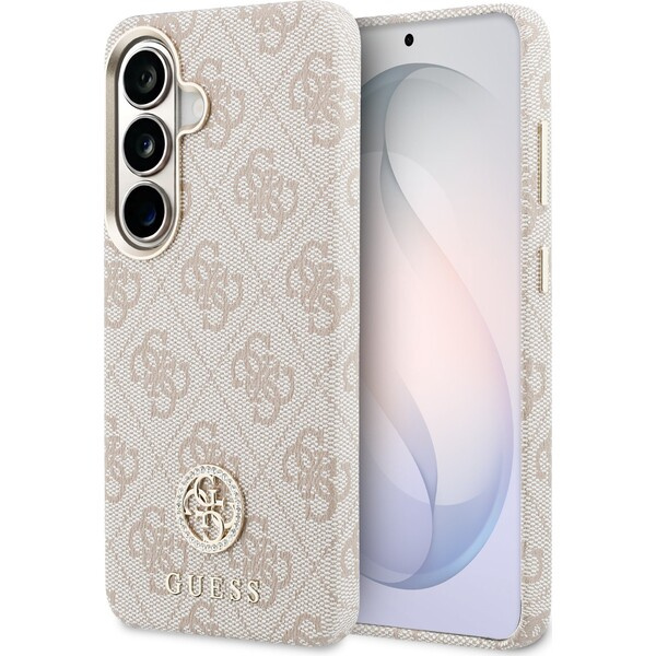 Guess PU Leather 4G Strass Logo Gold Frame Magnetic kryt Samsung Galaxy S26 růžový