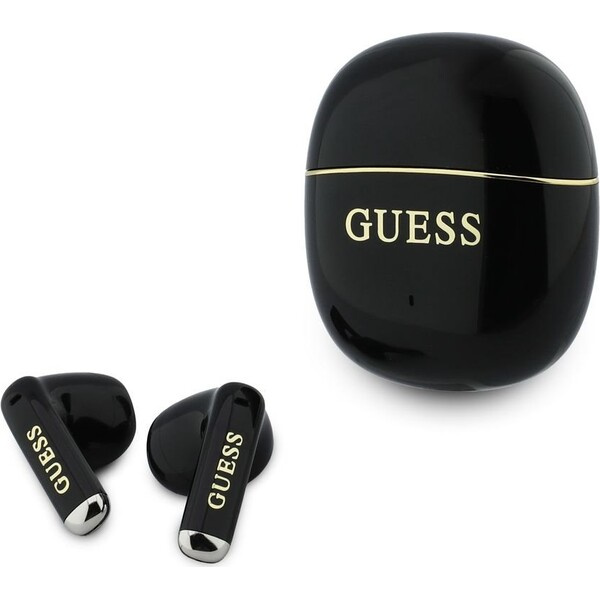 Guess Gold Line Glossy Classic Logo TWS bezdrátová sluchátka černá