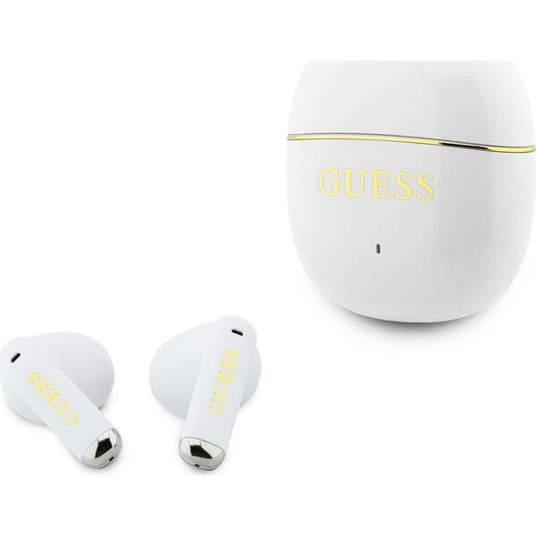 Guess Gold Line Glossy Classic Logo TWS bezdrátová sluchátka bílá