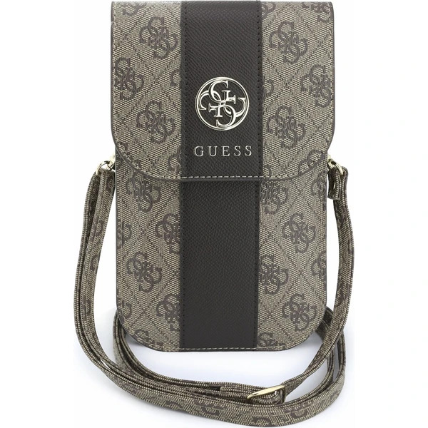 Guess PU 4G Stripe Metal Logo taška na telefon hnědá