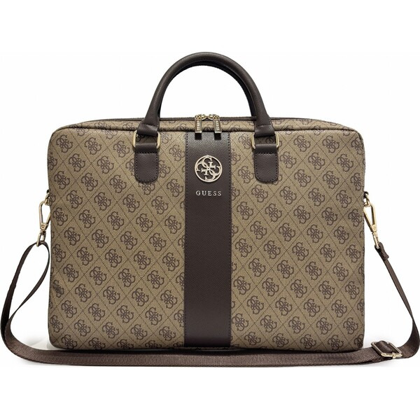 Guess PU 4G Stripe Metal Logo taška na notebook 16" hnědá