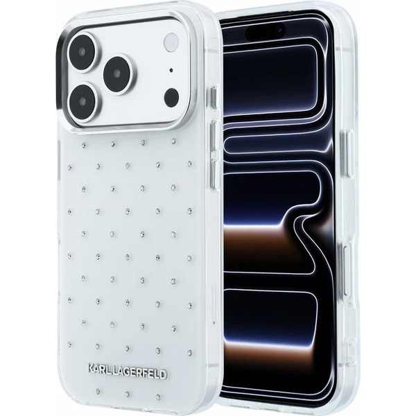 Karl Lagerfeld IML Rhinestones Allover Magsafe kryt iPhone 18 Pro Max bílý