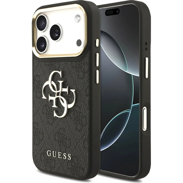 Guess PU Leather 4G Metal Logo Gold Frame kryt iPhone 18 Pro černý